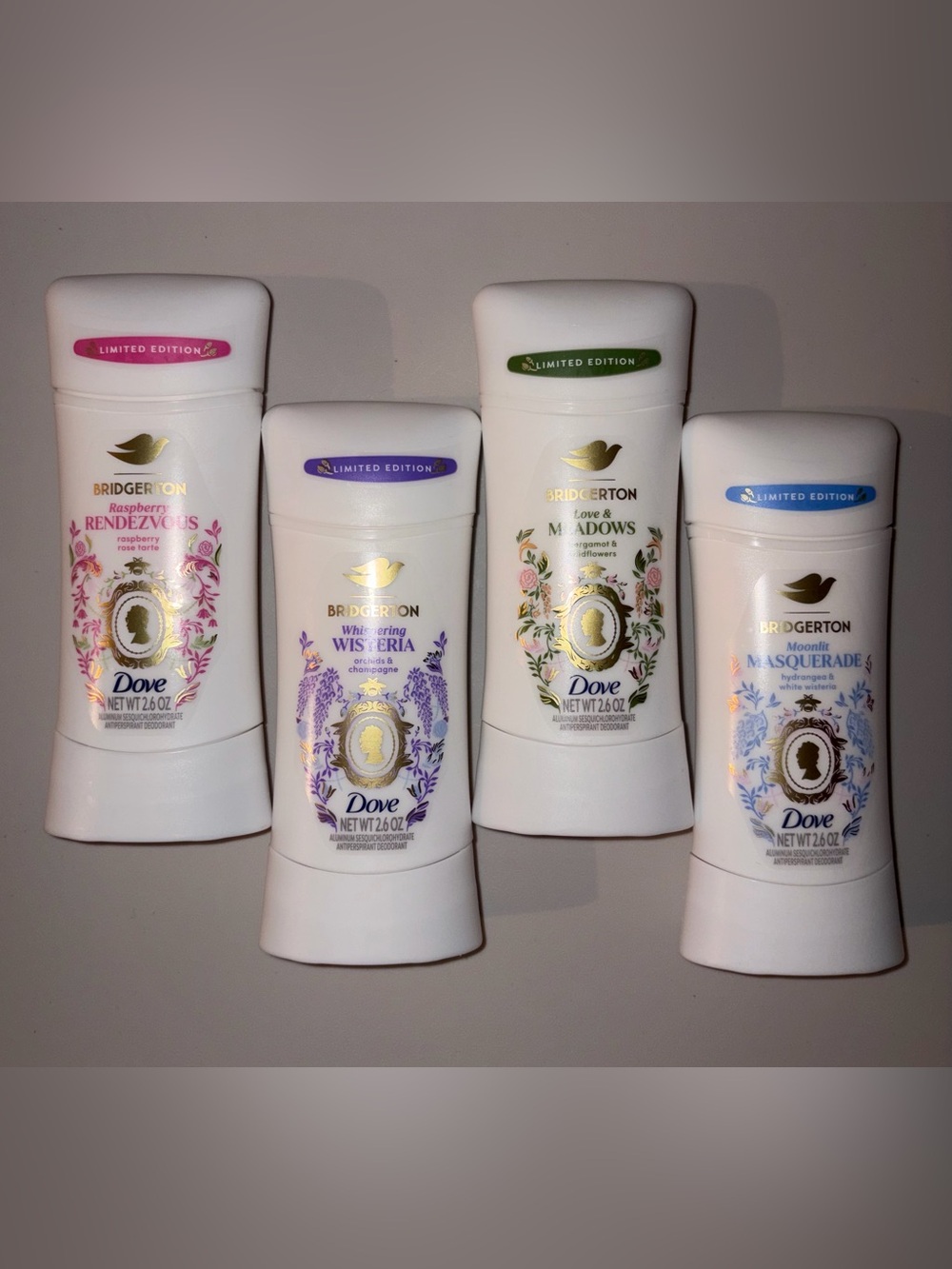 Bridgerton x Dove Limited Edition Antiperspirant/Deodorant Full Collection